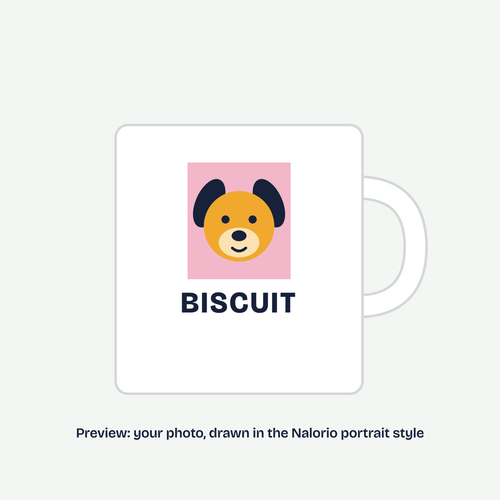 Mug with an illustrated pet portrait and name, preview