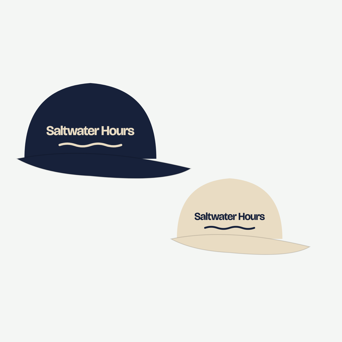 Saltwater Hours cap in navy and sand, design preview